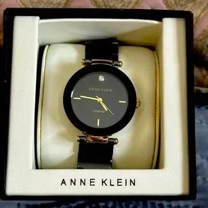 Anne Klein Black Dark Floral Leather Watch Gold Colored Hardware New Nwt Nib Amazon.com: Anne Klein Dress Watch (Model: AK/3874BKBK  main image 4